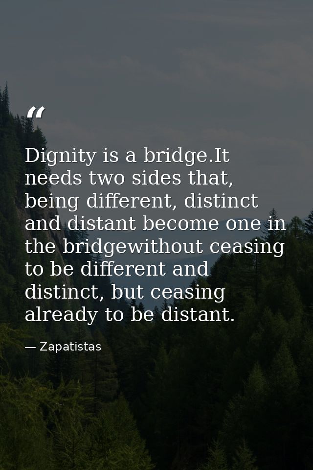 Dignity is a bridge.It needs two sides that, being different, distinct and distant become one in the bridgewithout ceasi — Zapatistas