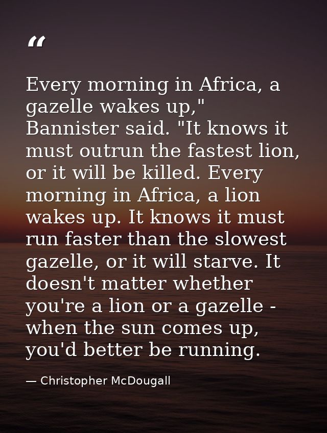 Every morning in Africa, a gazelle wakes up," Bannister said. "It knows it must outrun the fastest lion, or it will be k — Christopher McDougall