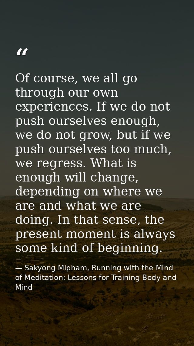 Of course, we all go through our own experiences. If we do not push ourselves enough, we do not grow, but if we push our — Sakyong Mipham, Running with the Mind of Meditation: Lessons for Training Body and Mind