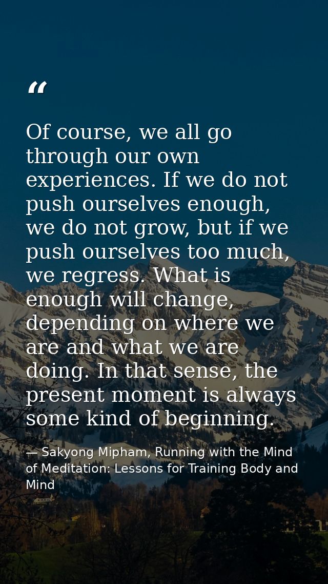 Of course, we all go through our own experiences. If we do not push ourselves enough, we do not grow, but if we push our — Sakyong Mipham, Running with the Mind of Meditation: Lessons for Training Body and Mind