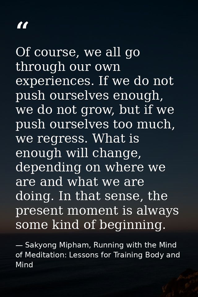 Of course, we all go through our own experiences. If we do not push ourselves enough, we do not grow, but if we push our — Sakyong Mipham, Running with the Mind of Meditation: Lessons for Training Body and Mind