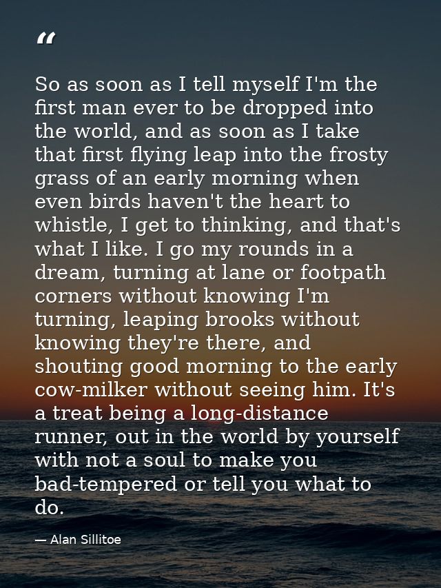 So as soon as I tell myself I'm the first man ever to be dropped into the world, and as soon as I take that first flying — Alan Sillitoe