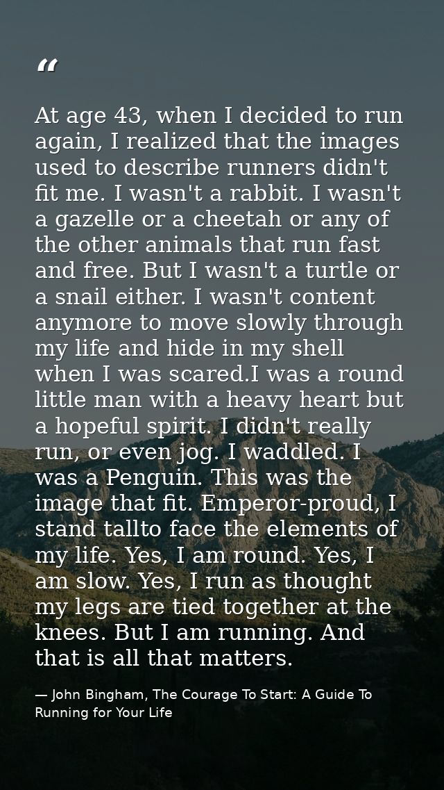 At age 43, when I decided to run again, I realized that the images used to describe runners didn't fit me. I wasn't a ra — John Bingham, The Courage To Start: A Guide To Running for Your Life