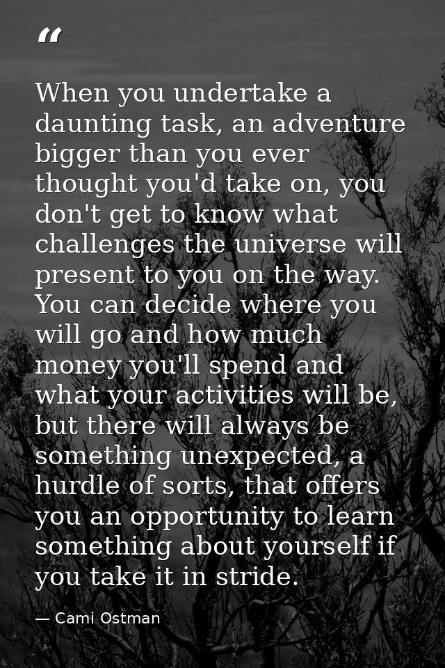 When you undertake a daunting task, an adventure bigger than you ever thought you'd take on, you don't get to know what  — Cami Ostman