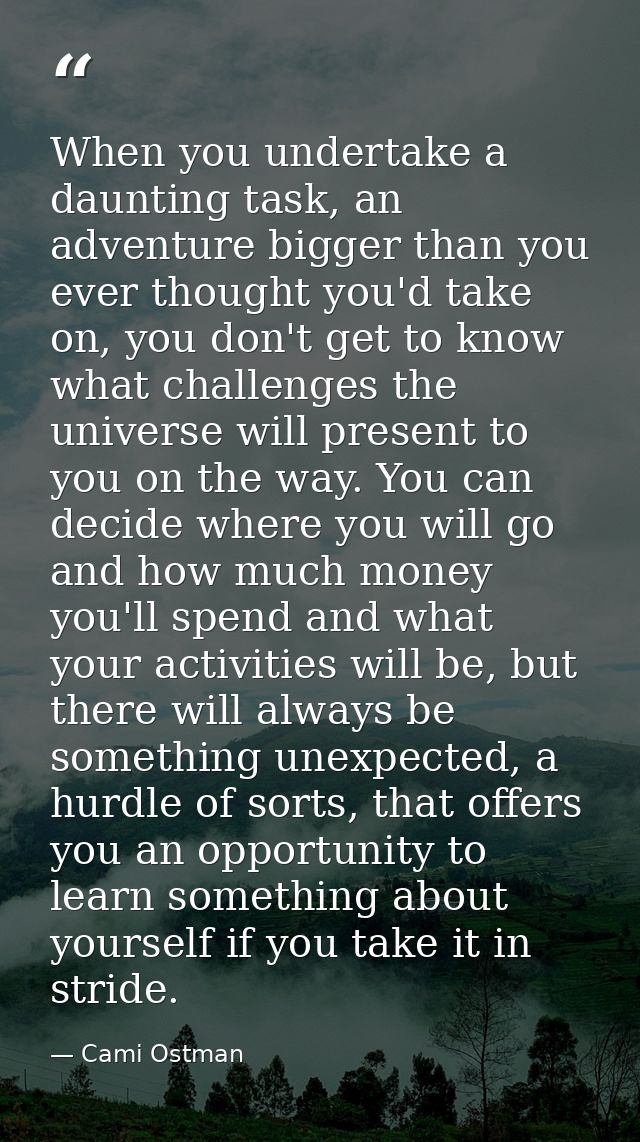 When you undertake a daunting task, an adventure bigger than you ever thought you'd take on, you don't get to know what  — Cami Ostman