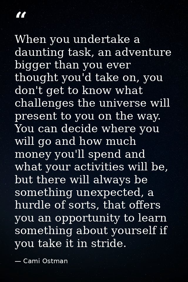 When you undertake a daunting task, an adventure bigger than you ever thought you'd take on, you don't get to know what  — Cami Ostman