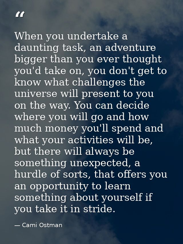 When you undertake a daunting task, an adventure bigger than you ever thought you'd take on, you don't get to know what  — Cami Ostman