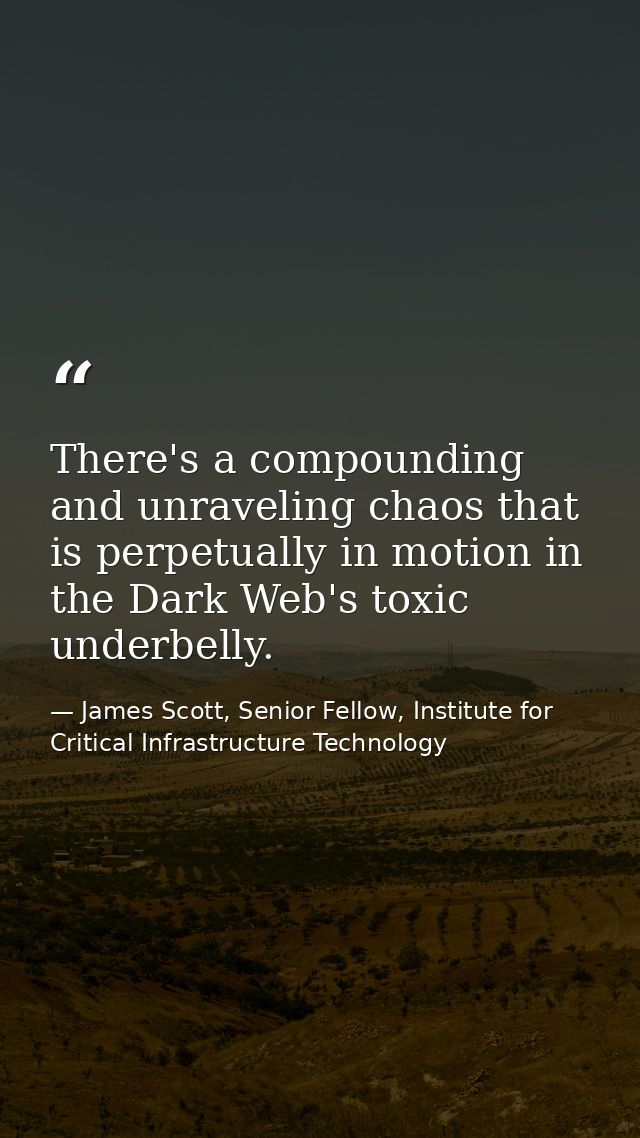 There's a compounding and unraveling chaos that is perpetually in motion in the Dark Web's toxic underbelly. — James Scott, Senior Fellow, Institute for Critical Infrastructure Technology