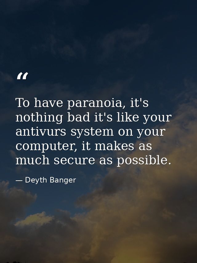 To have paranoia, it's nothing bad it's like your antivurs system on your computer, it makes as much secure as possible. — Deyth Banger
