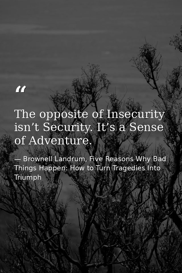 The opposite of Insecurity isn’t Security. It’s a Sense of Adventure. — Brownell Landrum, Five Reasons Why Bad Things Happen: How to Turn Tragedies Into Triumph