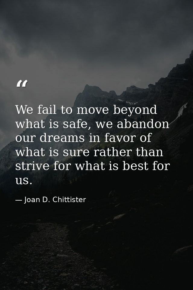 We fail to move beyond what is safe, we abandon our dreams in favor of what is sure rather than strive for what is best  — Joan D. Chittister