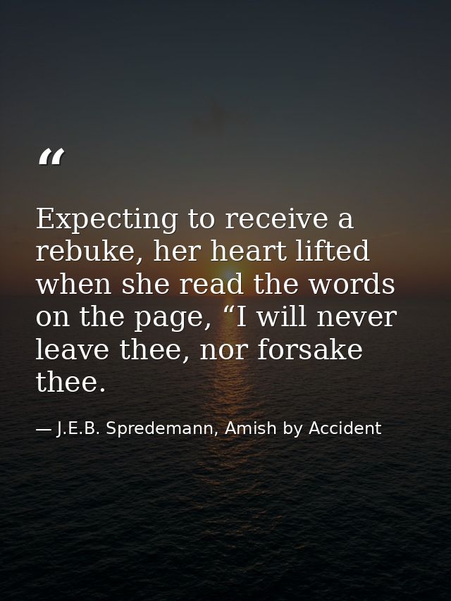 Expecting to receive a rebuke, her heart lifted when she read the words on the page, “I will never leave thee, nor forsa — J.E.B. Spredemann, Amish by Accident
