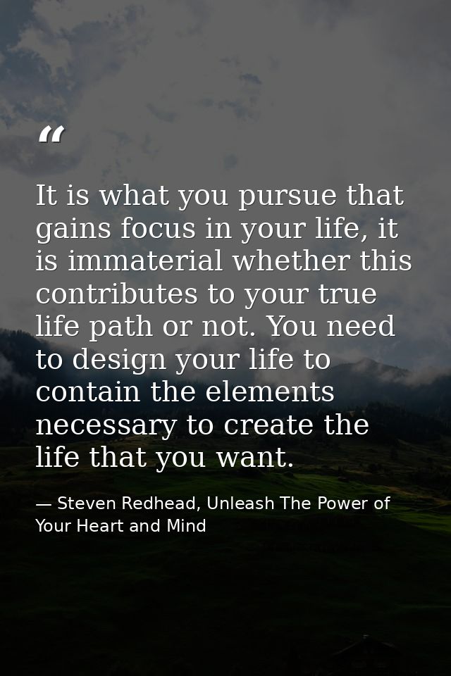 It is what you pursue that gains focus in your life, it is immaterial whether this contributes to your true life path or — Steven Redhead, Unleash The Power of Your Heart and Mind