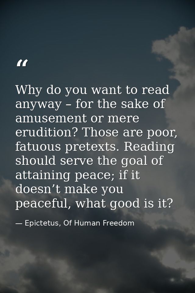 Why do you want to read anyway – for the sake of amusement or mere erudition? Those are poor, fatuous pretexts. Reading  — Epictetus, Of Human Freedom