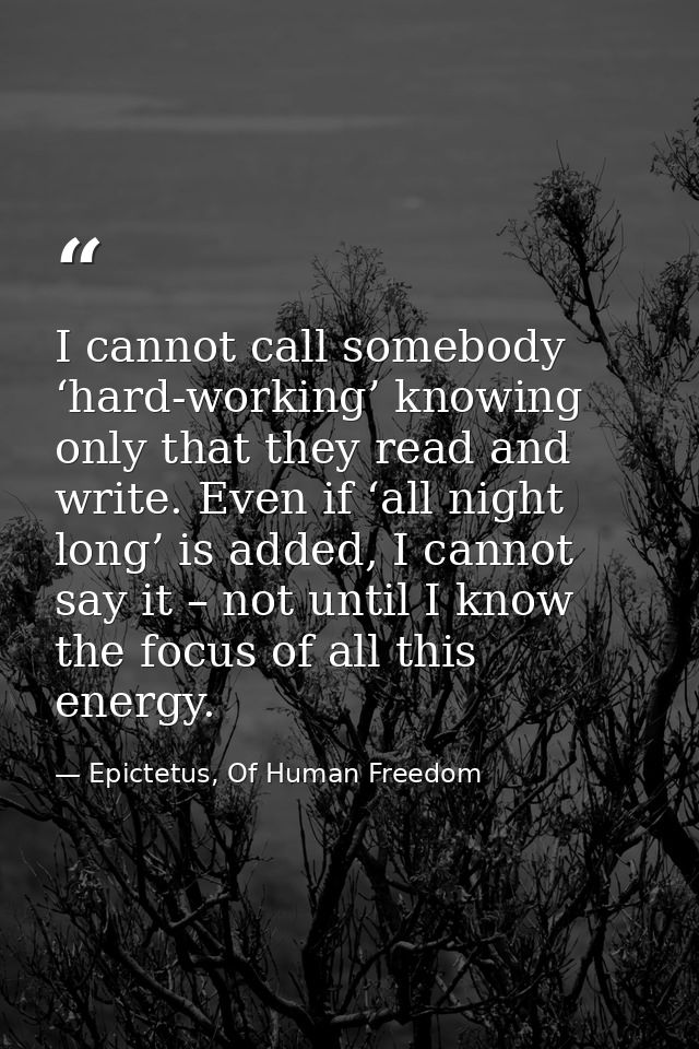 I cannot call somebody ‘hard-working’ knowing only that they read and write. Even if ‘all night long’ is added, I cannot — Epictetus, Of Human Freedom