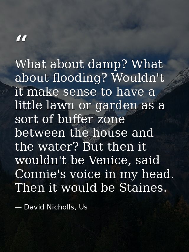 What about damp? What about flooding? Wouldn't it make sense to have a little lawn or garden as a sort of buffer zone be — David Nicholls, Us