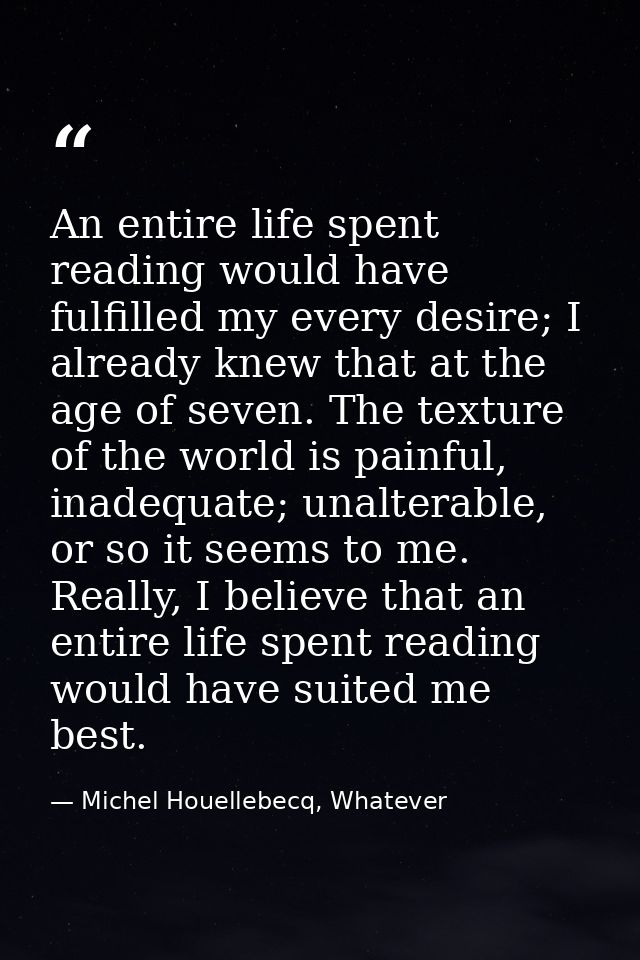 An entire life spent reading would have fulfilled my every desire; I already knew that at the age of seven. The texture  — Michel Houellebecq, Whatever