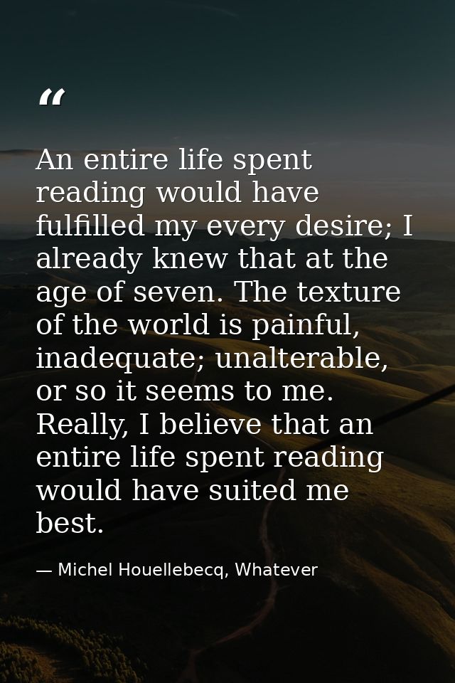 An entire life spent reading would have fulfilled my every desire; I already knew that at the age of seven. The texture  — Michel Houellebecq, Whatever