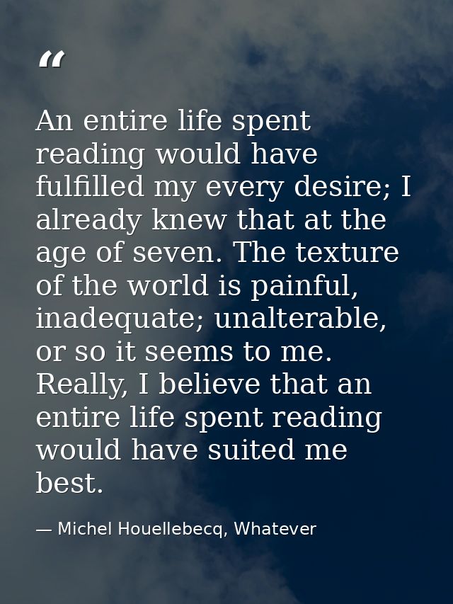 An entire life spent reading would have fulfilled my every desire; I already knew that at the age of seven. The texture  — Michel Houellebecq, Whatever
