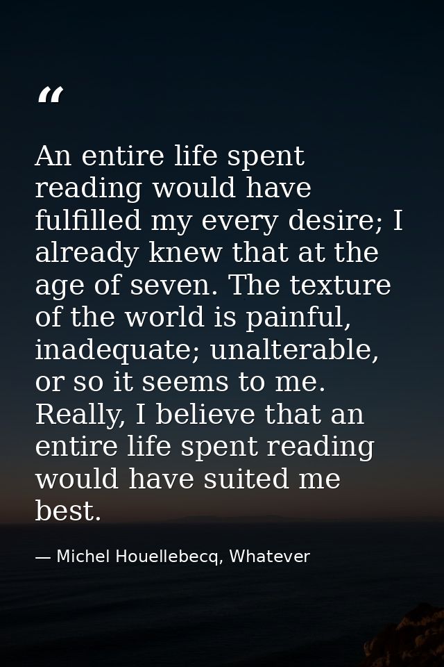 An entire life spent reading would have fulfilled my every desire; I already knew that at the age of seven. The texture  — Michel Houellebecq, Whatever