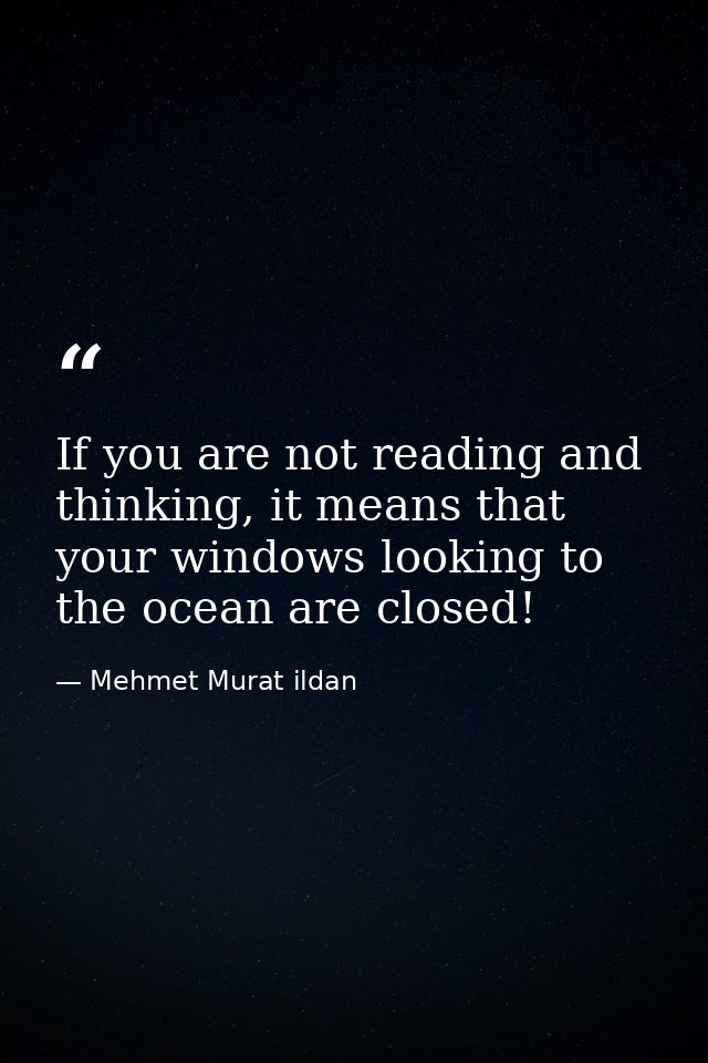If you are not reading and thinking, it means that your windows looking to the ocean are closed! — Mehmet Murat ildan