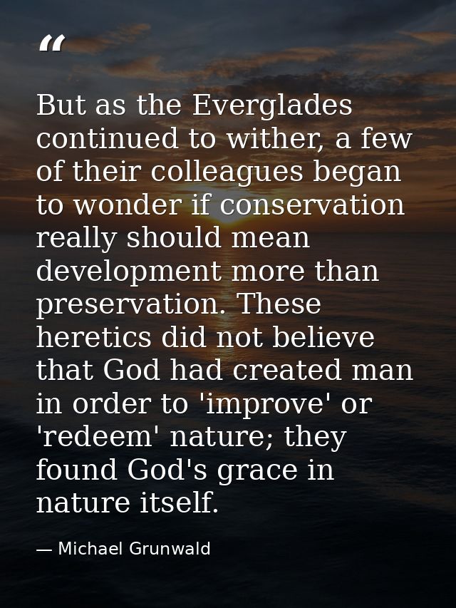 But as the Everglades continued to wither, a few of their colleagues began to wonder if conservation really should mean  — Michael Grunwald