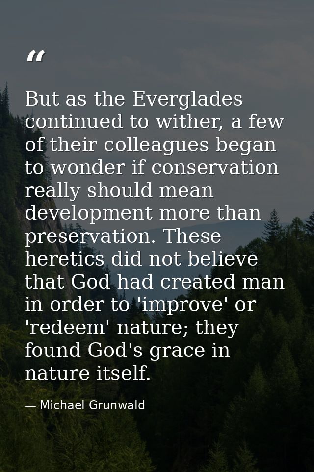 But as the Everglades continued to wither, a few of their colleagues began to wonder if conservation really should mean  — Michael Grunwald