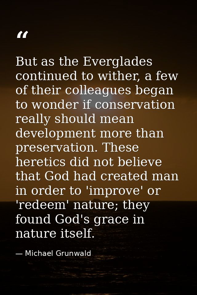 But as the Everglades continued to wither, a few of their colleagues began to wonder if conservation really should mean  — Michael Grunwald