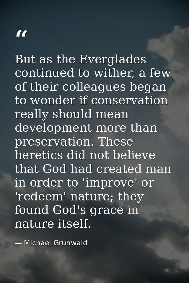 But as the Everglades continued to wither, a few of their colleagues began to wonder if conservation really should mean  — Michael Grunwald