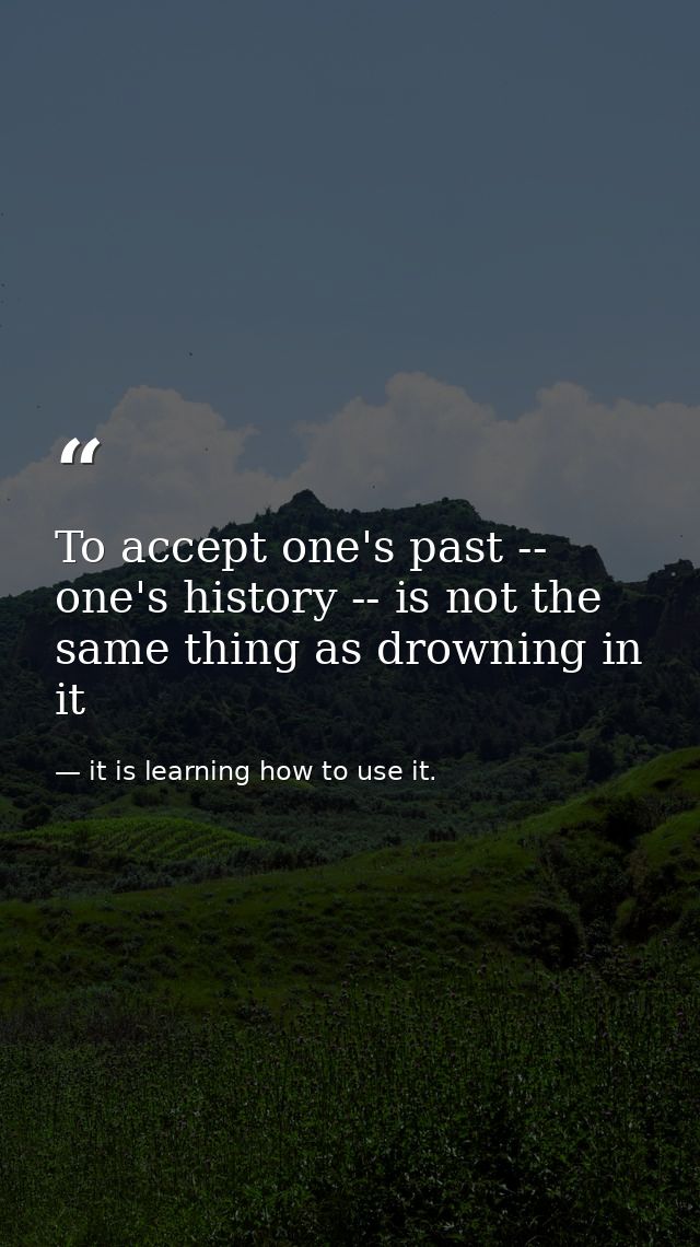 To accept one's past -- one's history -- is not the same thing as drowning in it — it is learning how to use it.
