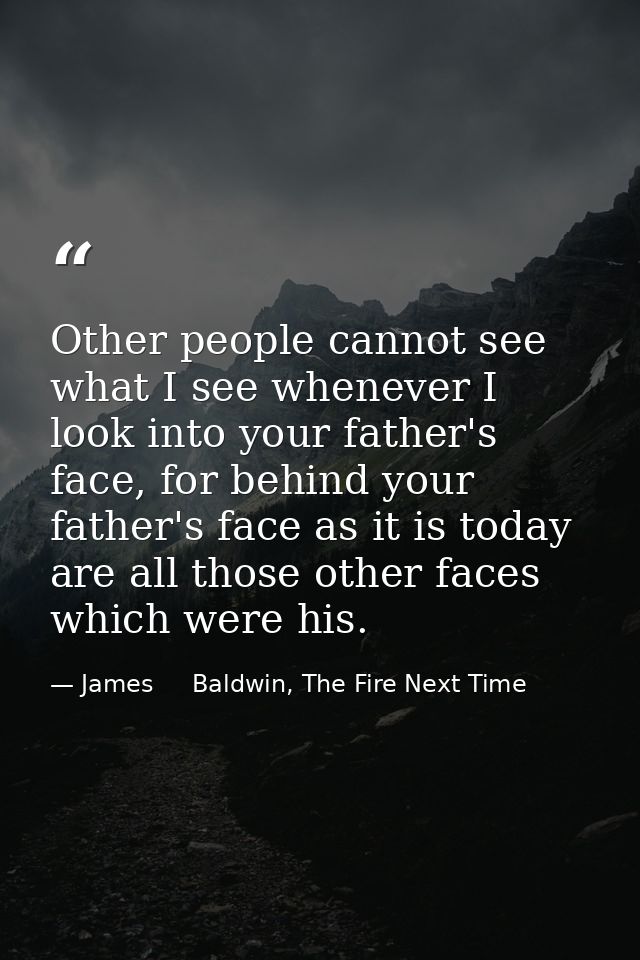 Other people cannot see what I see whenever I look into your father's face, for behind your father's face as it is today — James     Baldwin, The Fire Next Time
