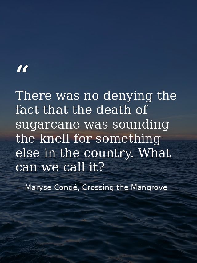 There was no denying the fact that the death of sugarcane was sounding the knell for something else in the country. What — Maryse Condé, Crossing the Mangrove