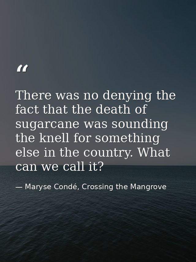 There was no denying the fact that the death of sugarcane was sounding the knell for something else in the country. What — Maryse Condé, Crossing the Mangrove