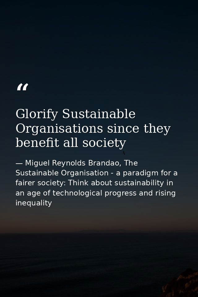 Glorify Sustainable Organisations since they benefit all society — Miguel Reynolds Brandao, The Sustainable Organisation - a paradigm for a fairer society: Think about sustainability in an age of technological progress and rising inequality