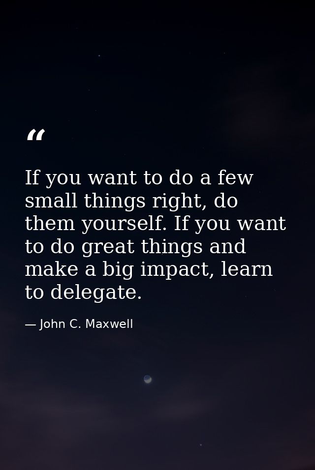 If you want to do a few small things right, do them yourself. If you want to do great things and make a big impact, lear — John C. Maxwell