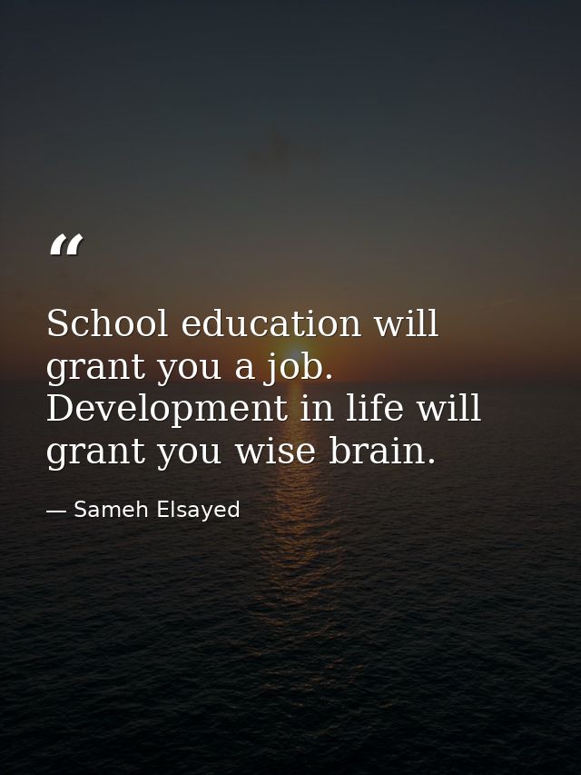 School education will grant you a job. Development in life will grant you wise brain. — Sameh Elsayed