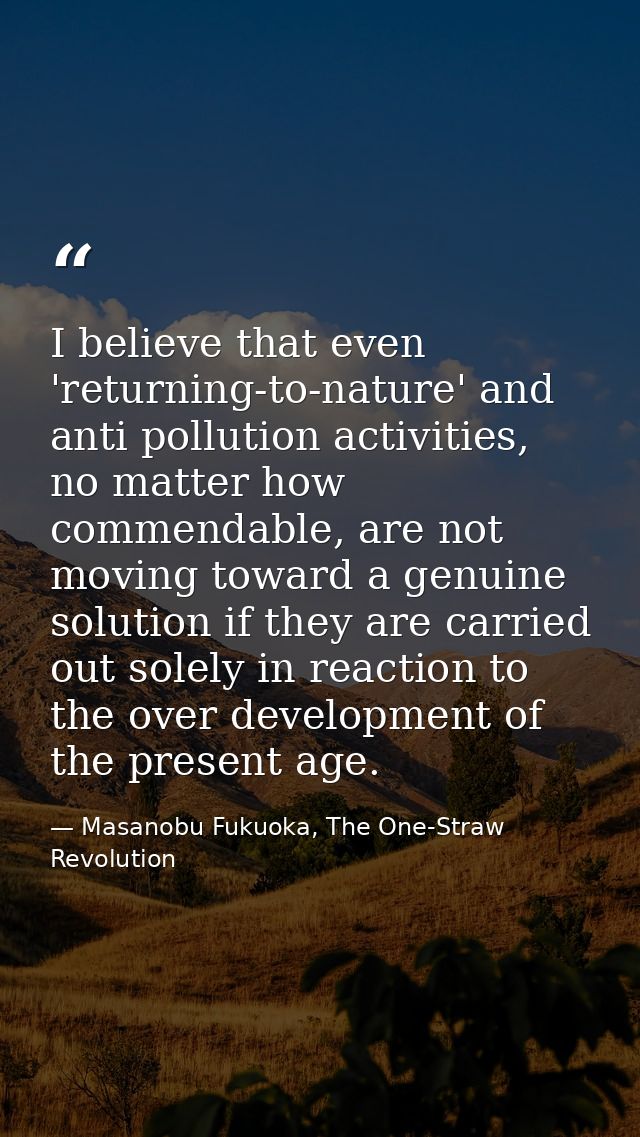 I believe that even 'returning-to-nature' and anti pollution activities, no matter how commendable, are not moving towar — Masanobu Fukuoka, The One-Straw Revolution
