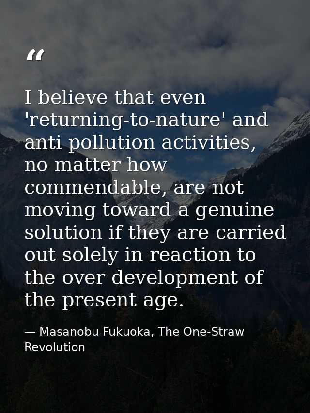 I believe that even 'returning-to-nature' and anti pollution activities, no matter how commendable, are not moving towar — Masanobu Fukuoka, The One-Straw Revolution