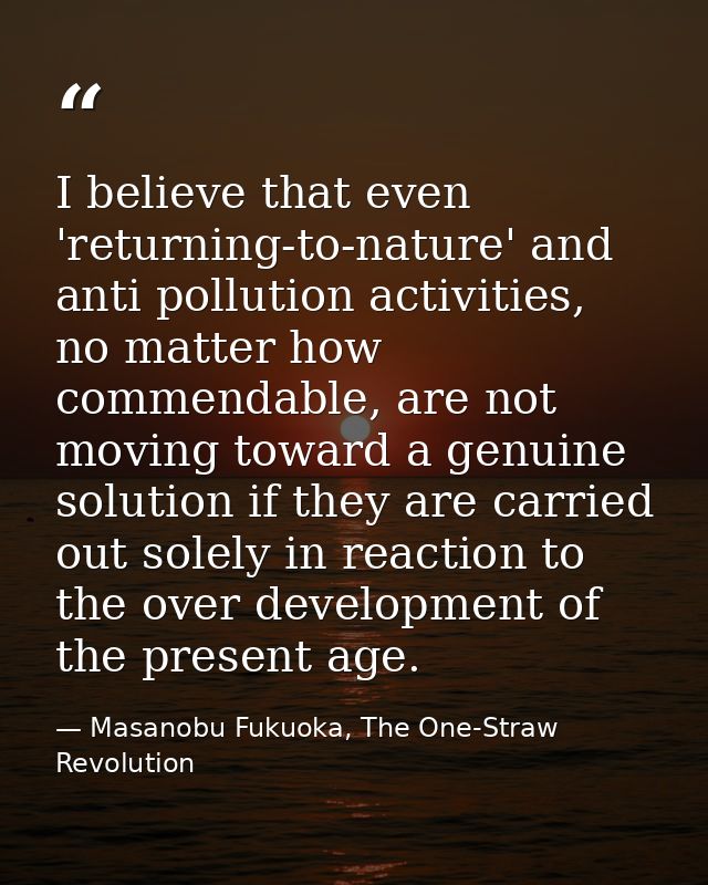I believe that even 'returning-to-nature' and anti pollution activities, no matter how commendable, are not moving towar — Masanobu Fukuoka, The One-Straw Revolution