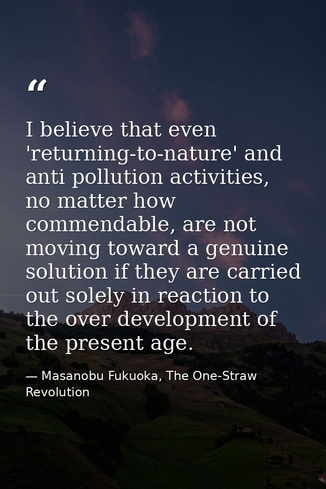 I believe that even 'returning-to-nature' and anti pollution activities, no matter how commendable, are not moving towar — Masanobu Fukuoka, The One-Straw Revolution