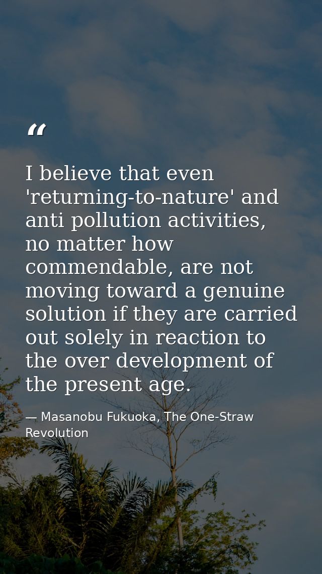 I believe that even 'returning-to-nature' and anti pollution activities, no matter how commendable, are not moving towar — Masanobu Fukuoka, The One-Straw Revolution