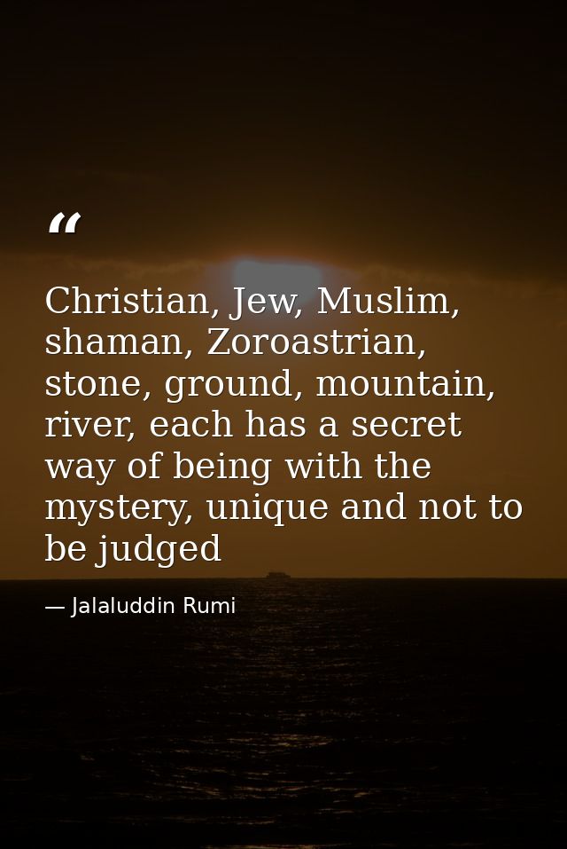 Christian, Jew, Muslim, shaman, Zoroastrian, stone, ground, mountain, river, each has a secret way of being with the mys — Jalaluddin Rumi