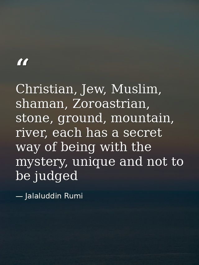Christian, Jew, Muslim, shaman, Zoroastrian, stone, ground, mountain, river, each has a secret way of being with the mys — Jalaluddin Rumi