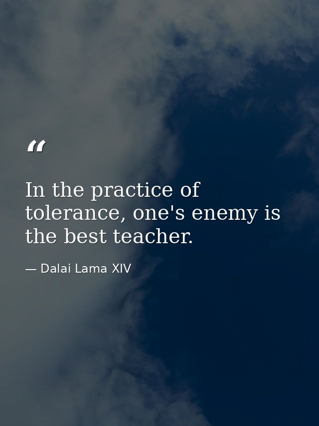 In the practice of tolerance, one's enemy is the best teacher. — Dalai Lama XIV