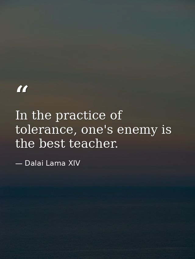 In the practice of tolerance, one's enemy is the best teacher. — Dalai Lama XIV
