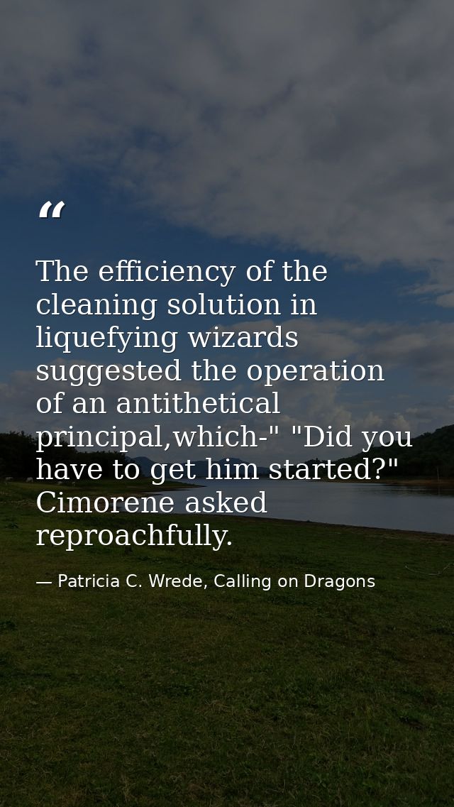 The efficiency of the cleaning solution in liquefying wizards suggested the operation of an antithetical principal,which — Patricia C. Wrede, Calling on Dragons