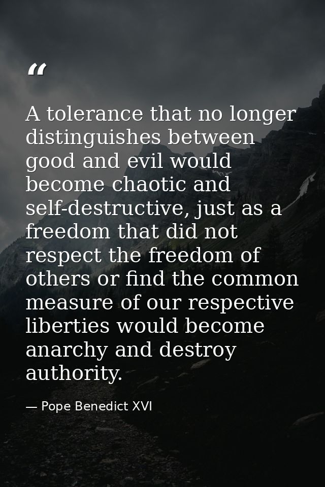 A tolerance that no longer distinguishes between good and evil would become chaotic and self-destructive, just as a free — Pope Benedict XVI