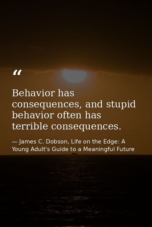 Behavior has consequences, and stupid behavior often has terrible consequences. — James C. Dobson, Life on the Edge: A Young Adult's Guide to a Meaningful Future