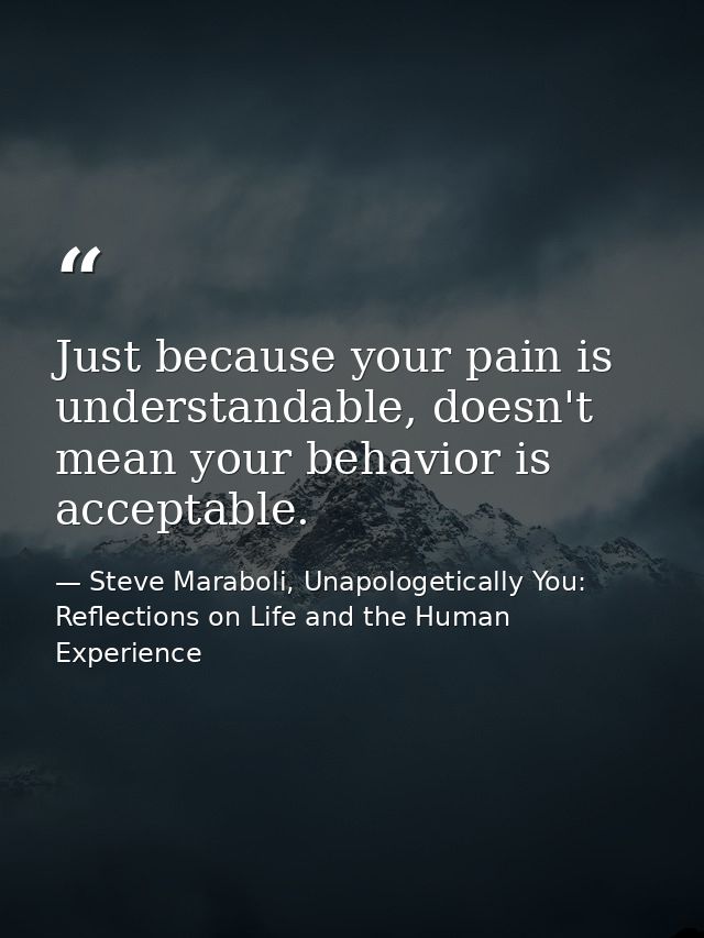 Just because your pain is understandable, doesn't mean your behavior is acceptable. — Steve Maraboli, Unapologetically You: Reflections on Life and the Human Experience