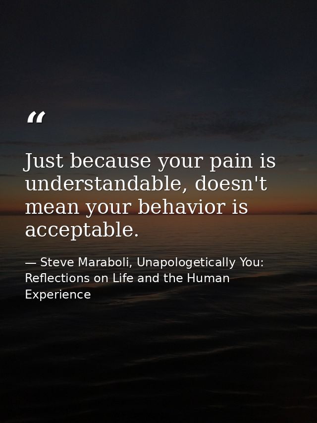 Just because your pain is understandable, doesn't mean your behavior is acceptable. — Steve Maraboli, Unapologetically You: Reflections on Life and the Human Experience